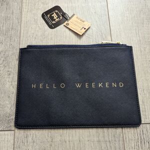 Santa Barbara Design Studio Navy Faux Leather Hello Weekend Clutch Cosmetic bag